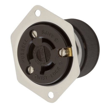 HUBBELL WIRING DEVICE-KELLEMS Locking Devices, Twist-Lock®, Industrial, Flanged Receptacle, 15A 250V, 2-Pole 3-Wire Grounding, L6-15R, Screw Terminal, White HBL4585